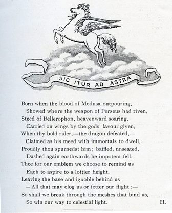 Pegasus Symbol and translated poetry <br/>from Pegasus Magazine 1909.  <br/>Possibly, this is a translation by George Hutton.